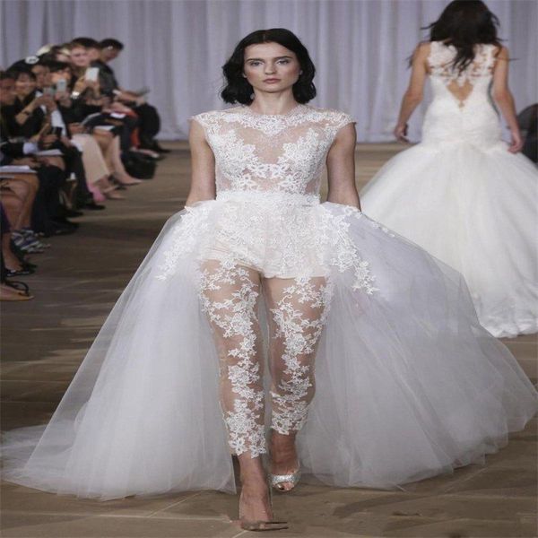 gorgeous lace jumpsuit wedding dresses chic high-neck sleeveless bridal gown chapel illusion custom made sweep train vestidos de novia, White
gorgeous lace jumpsuit wedding dresses chic high-neck sleeveless bridal gown chapel illusion custom made sweep train vestidos de novia, White