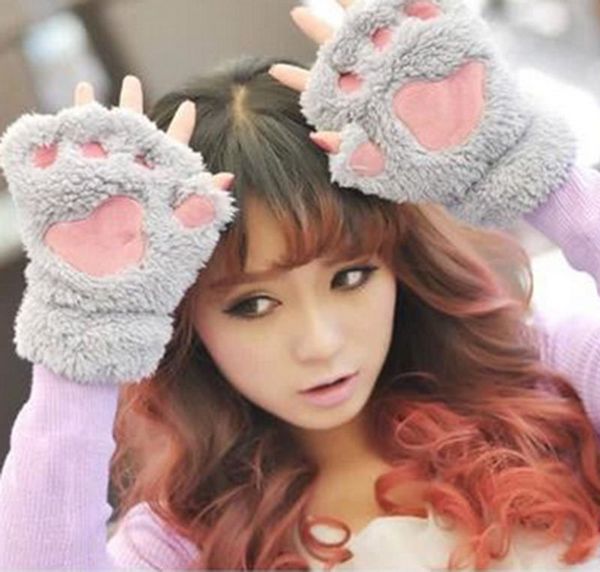ladies winter fingerless gloves,fluffy bear cat plush claw half finger glove,half cover women female gloves mitten, Blue;gray 
ladies winter fingerless gloves,fluffy bear cat plush claw half finger glove,half cover women female gloves mitten, Blue;gray