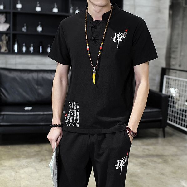 2020 summer men two-piece cotton and linen short-sleeved men tshirt and drawstring strap ankle length pants, Gray
2020 summer men two-piece cotton and linen short-sleeved men tshirt and drawstring strap ankle length pants, Gray