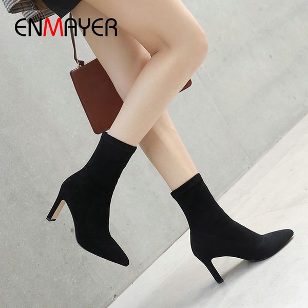 enmayer 2020 faux suede slim boots pointed toe slip-on ankle boots fashion stretch fabric winter women size 34-43, Black
enmayer 2020 faux suede slim boots pointed toe slip-on ankle boots fashion stretch fabric winter women size 34-43, Black