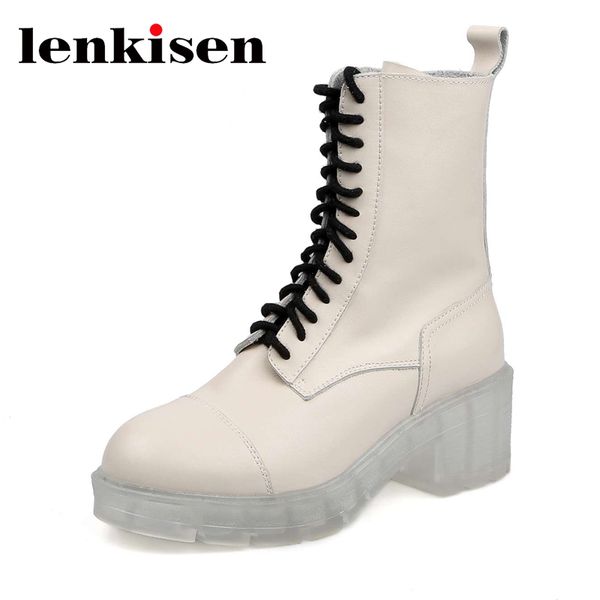 lenkisen genuine leather round toe high heels transparent bottom cross-tied winter shoes women keep warm cozy mid-calf boots l37, Black
lenkisen genuine leather round toe high heels transparent bottom cross-tied winter shoes women keep warm cozy mid-calf boots l37, Black