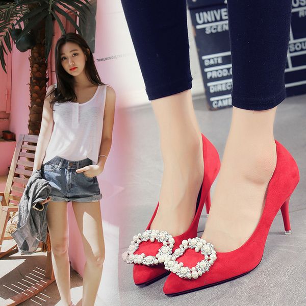 autumn pointed toe thin heeled womens shoes net red single shoes crystal buckle high heels red wedding shoes all-match work, Black
autumn pointed toe thin heeled womens shoes net red single shoes crystal buckle high heels red wedding shoes all-match work, Black