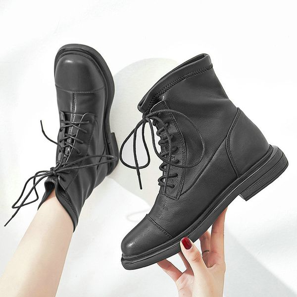2020 new cowhide leather boots female british style lace-up flat ankle boots apring and autumn single, Black
2020 new cowhide leather boots female british style lace-up flat ankle boots apring and autumn single, Black