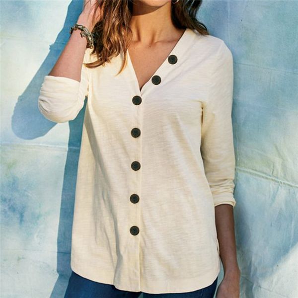 womens designer t-shirt with buttons long sleeve v-neck simplicity ladies tees spring autumn fashion solid color clothing, White
womens designer t-shirt with buttons long sleeve v-neck simplicity ladies tees spring autumn fashion solid color clothing, White