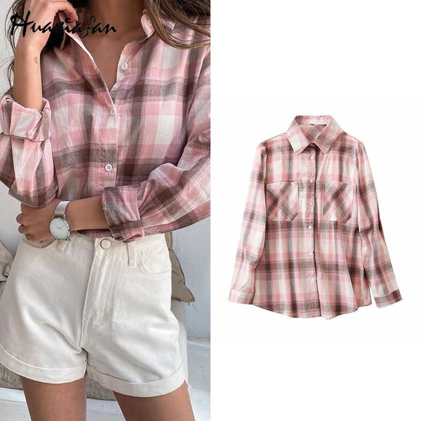 huaxiafan shirt vintage blouse women shirts plaid with pockets color mixing loose outwear camisas casual blusas de mujer, White
huaxiafan shirt vintage blouse women shirts plaid with pockets color mixing loose outwear camisas casual blusas de mujer, White
