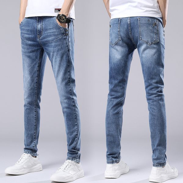 2020 men's autumn new stretch jeans youth casual pants wild slim button decorations feet denim trousers, Blue
2020 men's autumn new stretch jeans youth casual pants wild slim button decorations feet denim trousers, Blue