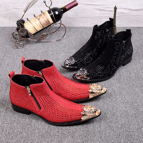christia bella fashion crystal suede leather men boots metal pointed toe party dress boots plus size club ankle men botas, Black
christia bella fashion crystal suede leather men boots metal pointed toe party dress boots plus size club ankle men botas, Black