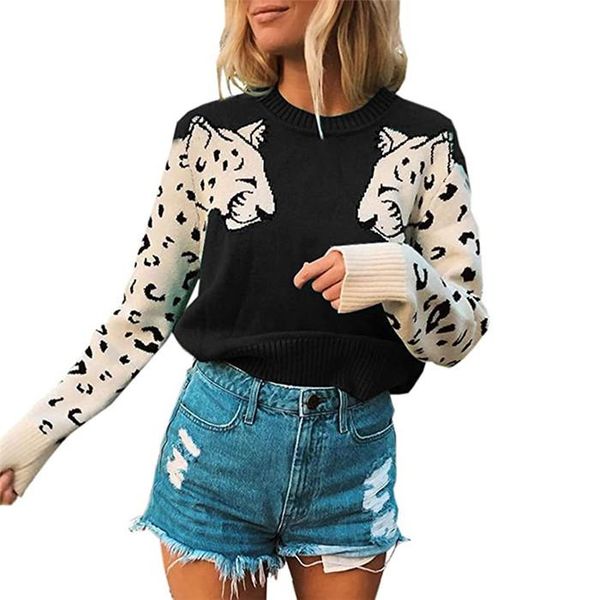 women animal long sleeve knit spring autumn crew neck loose colorblock sweater ladies fashion clothes, White
women animal long sleeve knit spring autumn crew neck loose colorblock sweater ladies fashion clothes, White