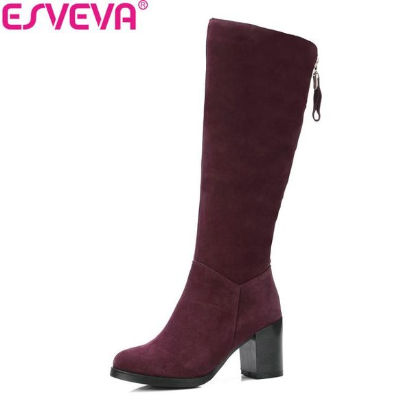 esveva 2020 women boots round toe western style cow suede short plush knee-high boots square high heels ladies size 34-39, Black
esveva 2020 women boots round toe western style cow suede short plush knee-high boots square high heels ladies size 34-39, Black