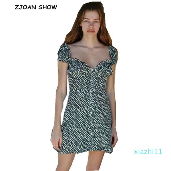 2019 new summer retro green small flower print mini dress sleeve square neck single-breasted button slim short dresses, Black;gray
2019 new summer retro green small flower print mini dress sleeve square neck single-breasted button slim short dresses, Black;gray