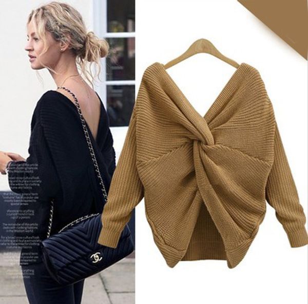 2020FW Women Sweaters Womens V-neck Open Back Sweaters Ladys Irregular Cross-knotted Sweater on The Back Best Sale Trendy Wear on Both Sides
2020FW Women Sweaters Womens V-neck Open Back Sweaters Ladys Irregular Cross-knotted Sweater on The Back Best Sale Trendy Wear on Both Sides