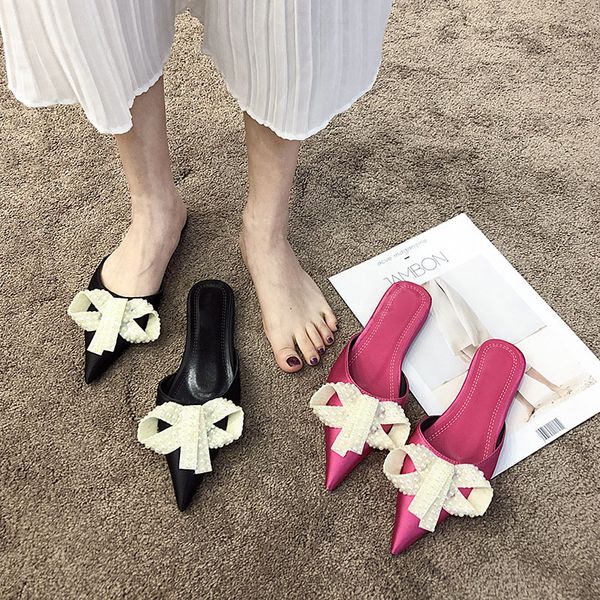 pointed toe women mules slippers flat sandals summer slides pearl bow butterfly loafers flip flops shoes outdoor slipper b564, Black
pointed toe women mules slippers flat sandals summer slides pearl bow butterfly loafers flip flops shoes outdoor slipper b564, Black