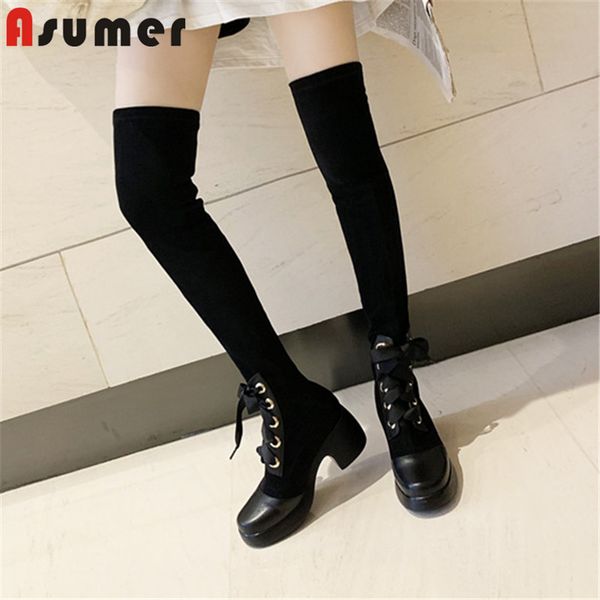 asumer 2020 new arrival stretch boots women genuine leather high heels shoes lace up vintage slim thigh high boots women, Black
asumer 2020 new arrival stretch boots women genuine leather high heels shoes lace up vintage slim thigh high boots women, Black