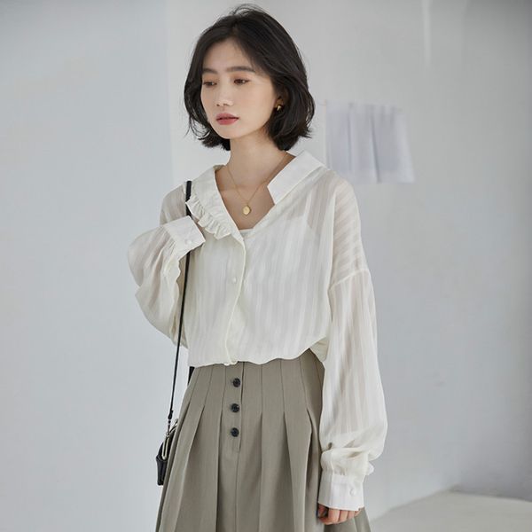 new autumn women shirts korean elegant fashion turn-down collar long sleeve loose blouse chic female blusa, White
new autumn women shirts korean elegant fashion turn-down collar long sleeve loose blouse chic female blusa, White
