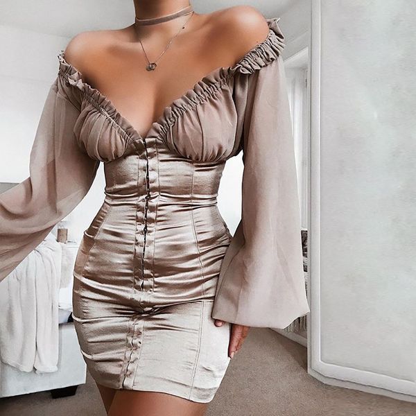 women fantoye off shoulder ruffle dress summer puff sleeve v neck patchwork stain bodycon party dresses clubwear, Black;gray
women fantoye off shoulder ruffle dress summer puff sleeve v neck patchwork stain bodycon party dresses clubwear, Black;gray