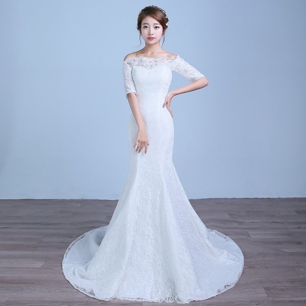 lace mermaid wedding dress lace gown real images vintage dresses wedding dresses half sleeves plus size, White
lace mermaid wedding dress lace gown real images vintage dresses wedding dresses half sleeves plus size, White