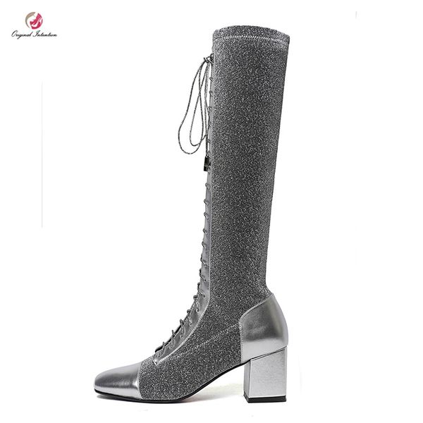 original intention fashion knee high boots woman square toe square heels boots lace-up metal silver shoes woman dress party, Black
original intention fashion knee high boots woman square toe square heels boots lace-up metal silver shoes woman dress party, Black