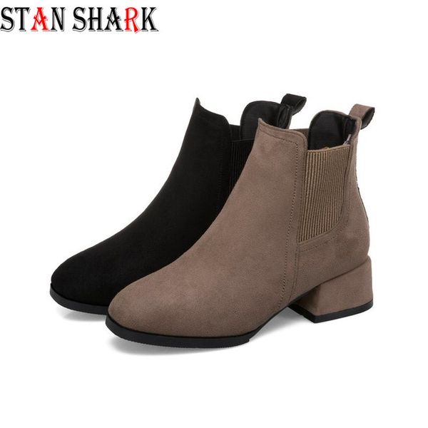 2020 new autumn winter boots women camel black ankle boots women thick heel slip on ladies shoes bota feminina 35-41