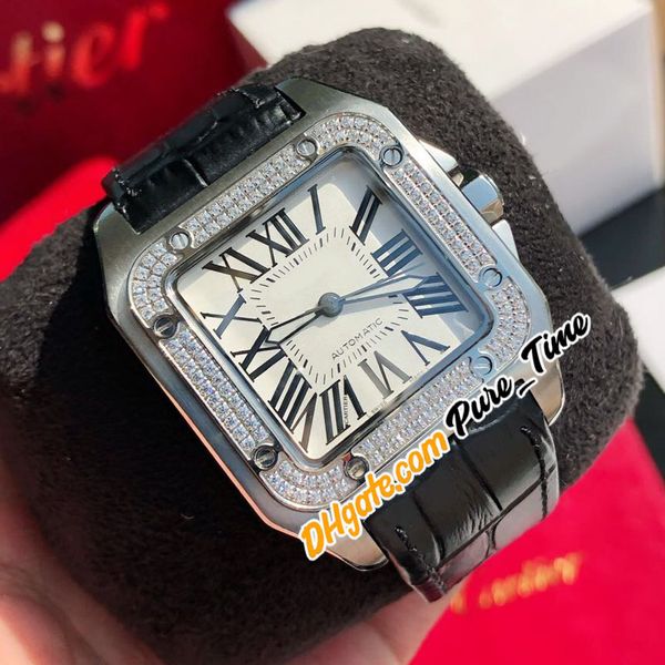 luxury new 100 40mm steel case white dial miyota 8215 automatic mens watch diamond bezel black leather strap sapphire watches pure_time, Slivery;brown
luxury new 100 40mm steel case white dial miyota 8215 automatic mens watch diamond bezel black leather strap sapphire watches pure_time, Slivery;brown