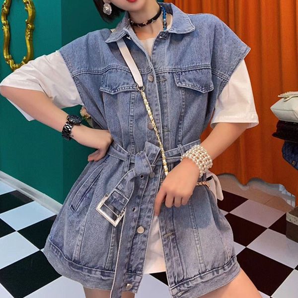 women's vests autumn 2021 plus size women loose mid-length jean waistcoat with belt fashion waist denim vest washed blue sleeveless jac, Black;white
women's vests autumn 2021 plus size women loose mid-length jean waistcoat with belt fashion waist denim vest washed blue sleeveless jac, Black;white