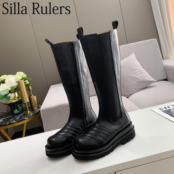 new round toe thick sole knee high boots women genuine leather slip on women's high boots elastic wave women's winter 2020, Black
new round toe thick sole knee high boots women genuine leather slip on women's high boots elastic wave women's winter 2020, Black
