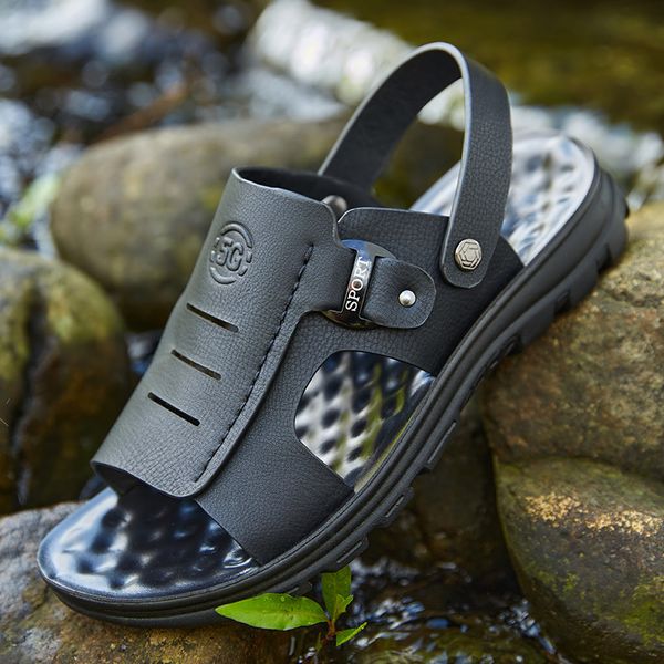 summer new leather slippers soft leather tide beach shoes slip-proof soft soles summer dual purpose cool slippers, Black
summer new leather slippers soft leather tide beach shoes slip-proof soft soles summer dual purpose cool slippers, Black