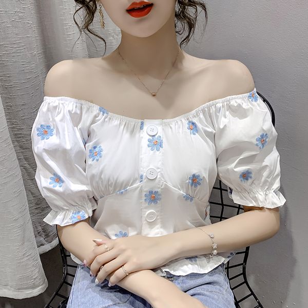 off shoulder flower heavy duty embroidered women blouses 2020 slash neck blouse shirt casual elegant ruffle chiffon shirts, White
off shoulder flower heavy duty embroidered women blouses 2020 slash neck blouse shirt casual elegant ruffle chiffon shirts, White