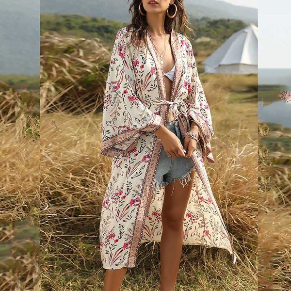 women's swimwear boho woman cover-ups dress shirt casual floral print kaftan beach cover up long sleeve cardigan shawl women summer, White;black
women's swimwear boho woman cover-ups dress shirt casual floral print kaftan beach cover up long sleeve cardigan shawl women summer, White;black