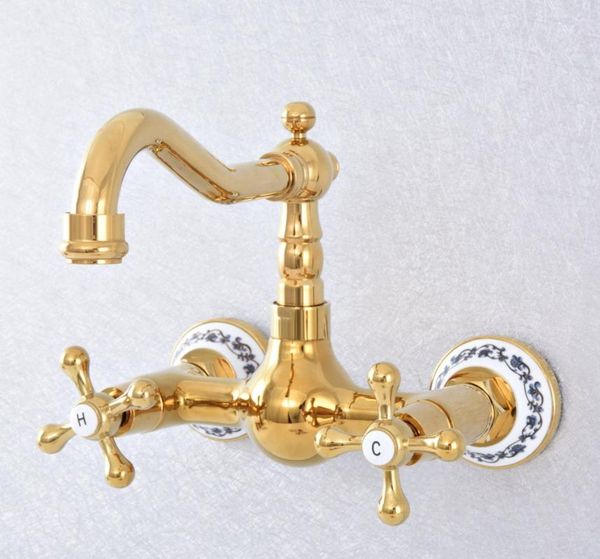 gold brass bathroom basin sink faucet wall mount double cross handle mixer tap lsf619
gold brass bathroom basin sink faucet wall mount double cross handle mixer tap lsf619