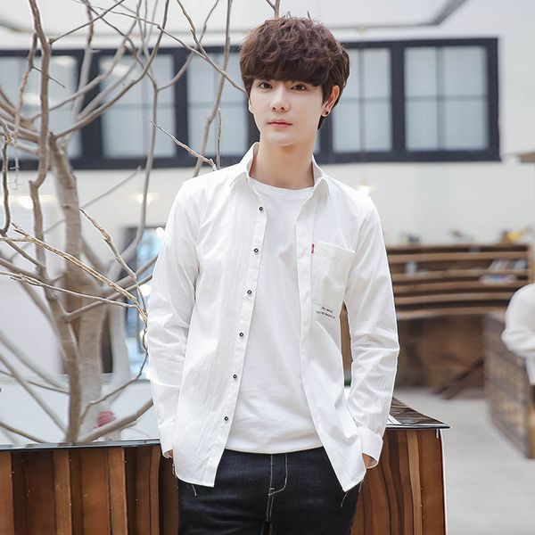 2019 spring new casual all-match lapel solid color shirt men's student trendy cotton korean style shirt men's coat, Black;white
2019 spring new casual all-match lapel solid color shirt men's student trendy cotton korean style shirt men's coat, Black;white