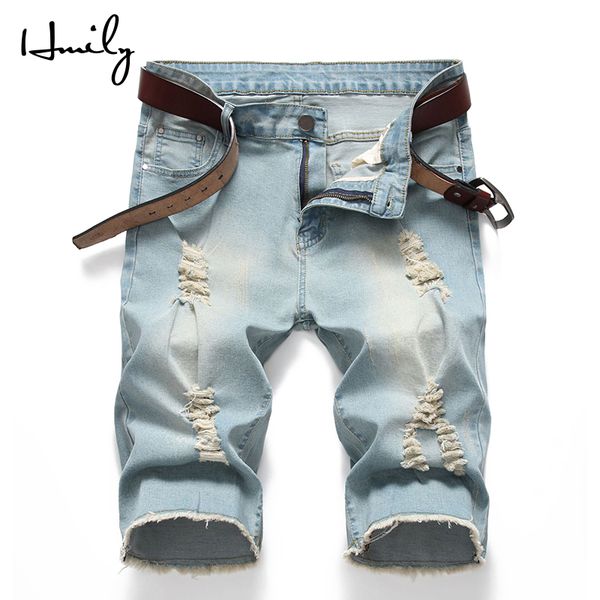 hmily fashion denim shorts men summer thin retro hole ripped short jeans classical knee length for men big size, Blue 
hmily fashion denim shorts men summer thin retro hole ripped short jeans classical knee length for men big size, Blue