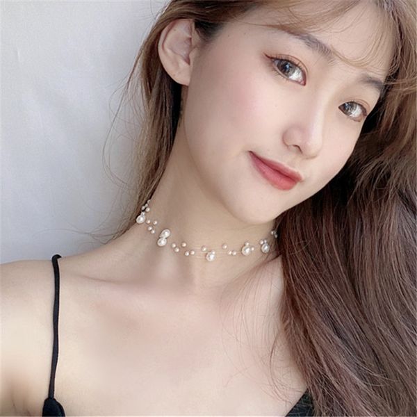 fashion simple round pearl multi-layer chain necklace japan korea transparent line clavicle pendant necklace for women jewelry, Silver
fashion simple round pearl multi-layer chain necklace japan korea transparent line clavicle pendant necklace for women jewelry, Silver