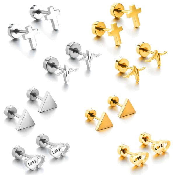 stud simple heart geometric ear studs cuff for women trendy classic stainless steel cross triangle earring screw back jewelry, Golden;silver
stud simple heart geometric ear studs cuff for women trendy classic stainless steel cross triangle earring screw back jewelry, Golden;silver