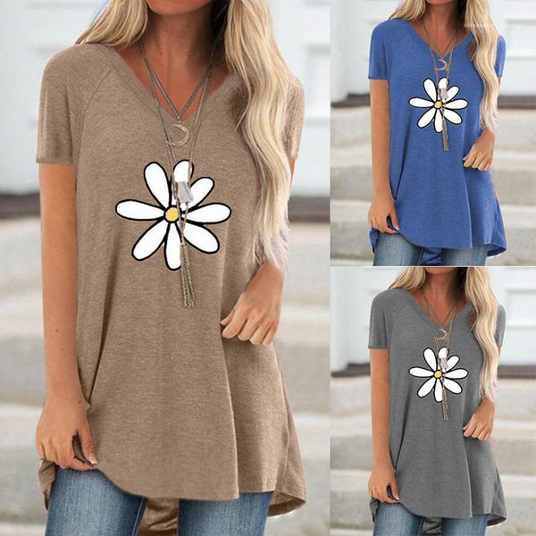 casual tees famale designer long tshirt women daisy short sleeve tshirt v neck summer loose, White
casual tees famale designer long tshirt women daisy short sleeve tshirt v neck summer loose, White