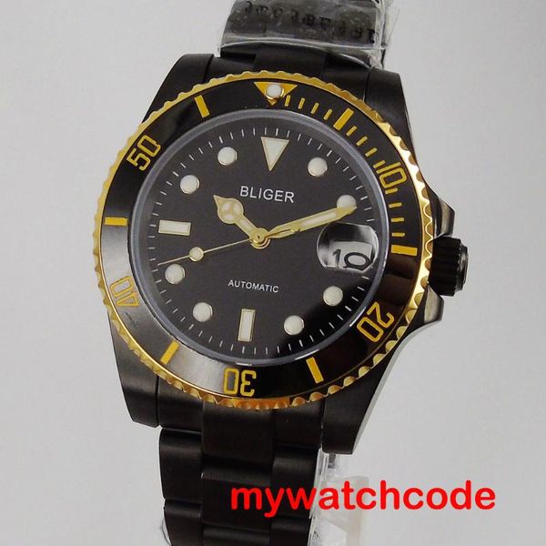 40mm bliger black dial date window gold plated bezel black 316l stainless steel band nh35 self-winding movement men's watch, Slivery;brown
40mm bliger black dial date window gold plated bezel black 316l stainless steel band nh35 self-winding movement men's watch, Slivery;brown