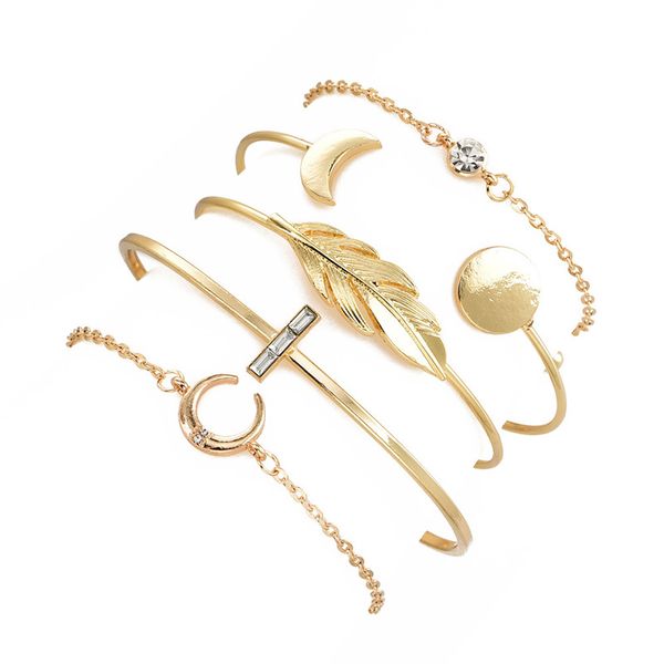 5pcs/set fashion punk gold chain moon leaf crystal geometry open bracelet set women charm beach jewelry, Black
5pcs/set fashion punk gold chain moon leaf crystal geometry open bracelet set women charm beach jewelry, Black