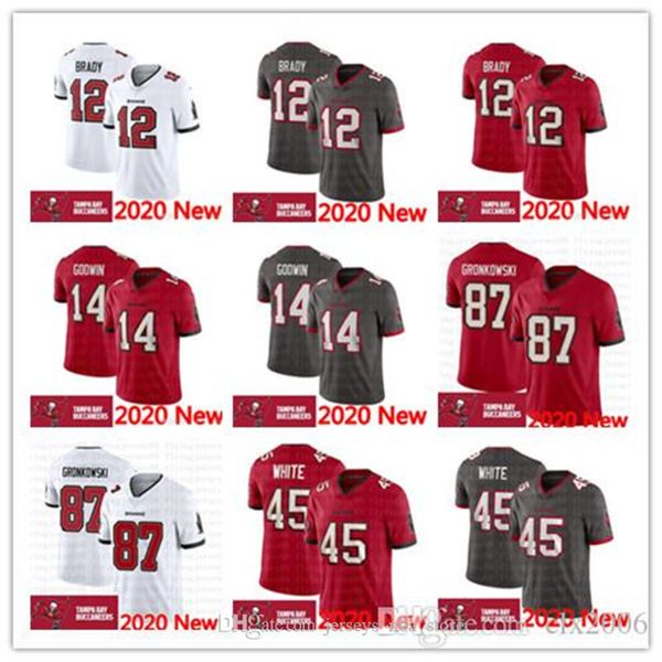 

2020 New Youth Womens Mens 12 Tom Brady 14 Chris Godwin 13 Mike Evans 87 Rob Gronkowski 45 Devin White Football Jerseys