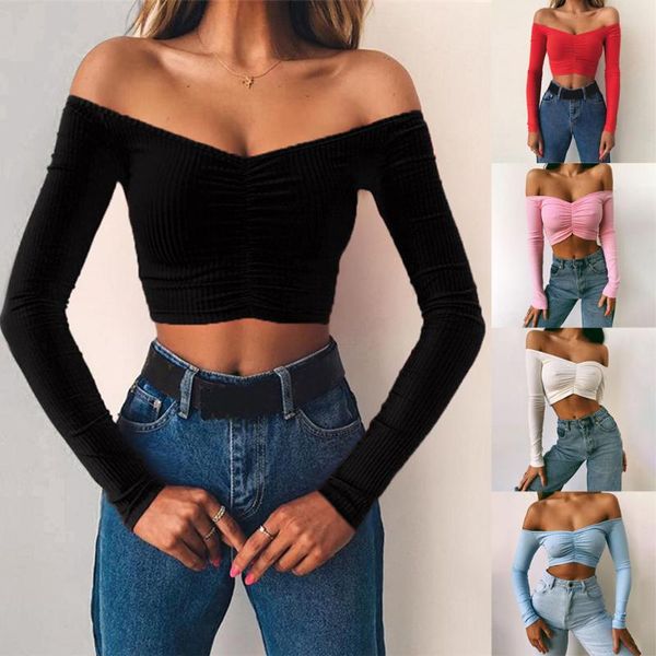 women's t-shirt off shoulder crop women summer long sleeve t shirt v neck tshirt elegant party club tee femme dames streetwear, White
women's t-shirt off shoulder crop women summer long sleeve t shirt v neck tshirt elegant party club tee femme dames streetwear, White