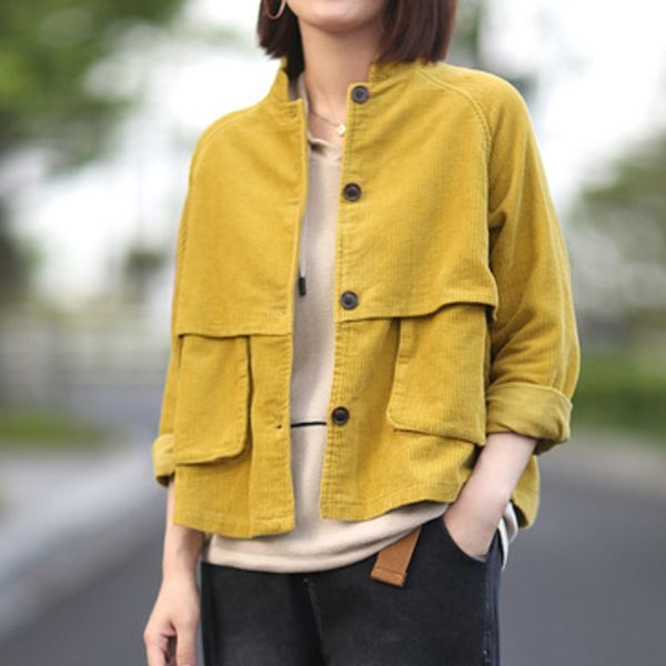 19 autumn new artistic tooling pocket short stand wick coat collar long sleeve corduroy coat 2729 ojkue, Black;gray 
19 autumn new artistic tooling pocket short stand wick coat collar long sleeve corduroy coat 2729 ojkue, Black;gray