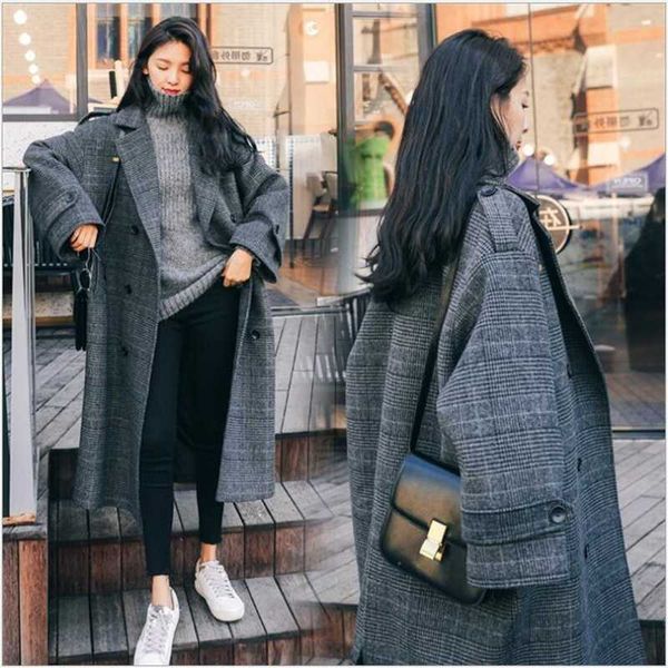 women's wool & blends 2021 autumn winter plaid woolen coat fashion causal women turndown collar loose thick female s182, Black
women's wool & blends 2021 autumn winter plaid woolen coat fashion causal women turndown collar loose thick female s182, Black