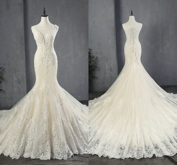 lace plus size wedding dresses mermaid style sheer boat neckline cap sleeve beads appliques robes de mariée bridal gowns custom made tulle, White
lace plus size wedding dresses mermaid style sheer boat neckline cap sleeve beads appliques robes de mariée bridal gowns custom made tulle, White