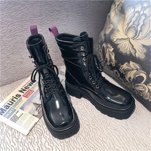 fashion women boots vintage british style rivet lace-up punk boots autumn winter brand 2020 new patent leather women's booties, Black
fashion women boots vintage british style rivet lace-up punk boots autumn winter brand 2020 new patent leather women's booties, Black