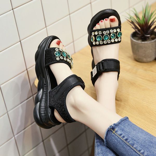 5cm wedges women comfort sandals thick bottom platform casual hook loop open toe rhinestone sandals women's summer shoes 2020, Black
5cm wedges women comfort sandals thick bottom platform casual hook loop open toe rhinestone sandals women's summer shoes 2020, Black