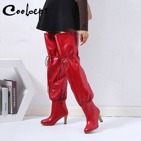 coolcept fashion boots over the knee high women boots designer club shoes women fashion leather thick heels size 35-40, Black 
coolcept fashion boots over the knee high women boots designer club shoes women fashion leather thick heels size 35-40, Black