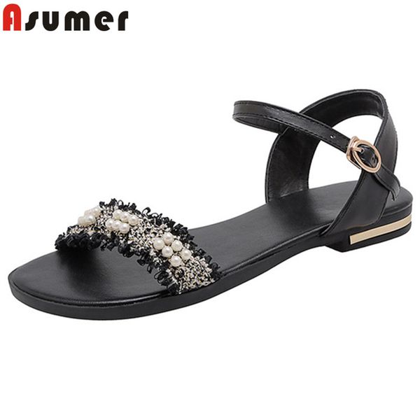 asumer 2020 big size 33-46 women sandals genuine leather shoes pearl buckle comfortable casual flat sandals woman, Black
asumer 2020 big size 33-46 women sandals genuine leather shoes pearl buckle comfortable casual flat sandals woman, Black