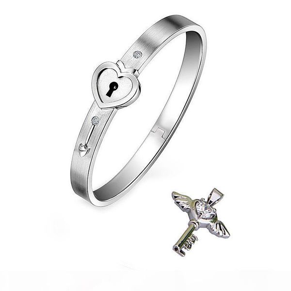 titanium steel lovers open heart lock bangles key pendant necklace couples charm jewelry set women accessories men bracelets, Silver
titanium steel lovers open heart lock bangles key pendant necklace couples charm jewelry set women accessories men bracelets, Silver