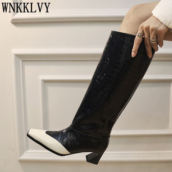 strange high heels knee high boots women square toe mixed colors knight botas female western cowboy long boots runway shoes, Black
strange high heels knee high boots women square toe mixed colors knight botas female western cowboy long boots runway shoes, Black