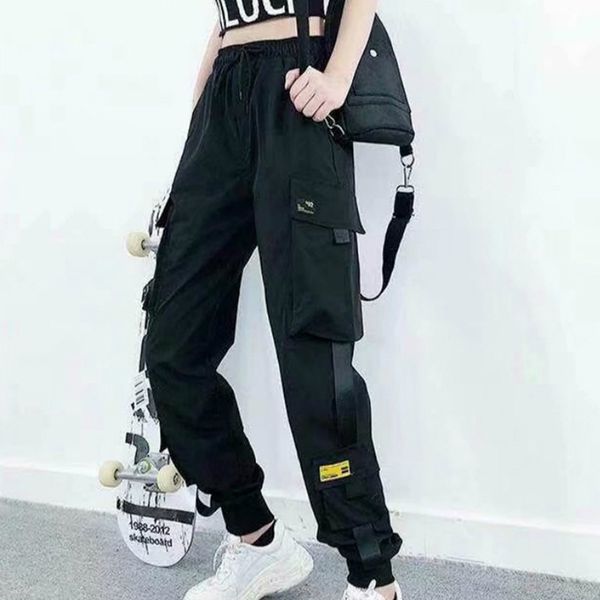 women cargo pants fashion ankle length joggers streetwear black elastic waist female loose trousers casual harem running pants, Black;white
women cargo pants fashion ankle length joggers streetwear black elastic waist female loose trousers casual harem running pants, Black;white