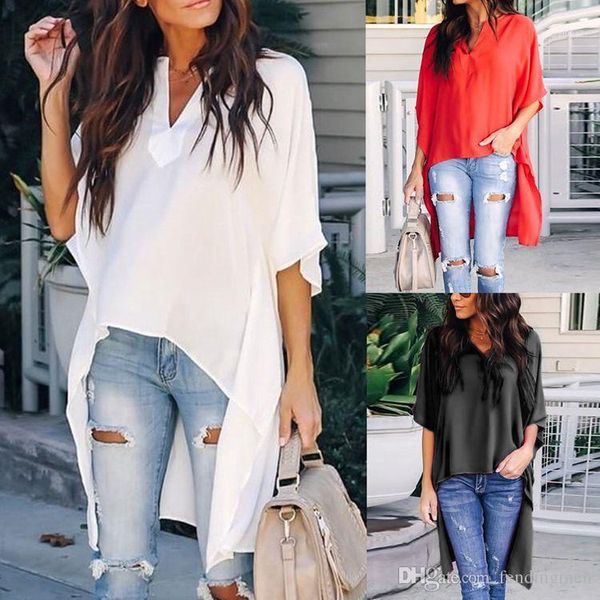 tshirt asymmetrical solid color v neck comfortable loose batwing tshirt casual womens tees summer womens designer, White
tshirt asymmetrical solid color v neck comfortable loose batwing tshirt casual womens tees summer womens designer, White