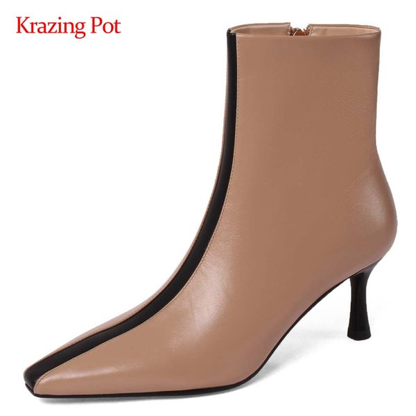 krazing pot fashion boots genuine leather mixed colors streetwear small square toe thin high heel zipper mature ankle boots l16, Black
krazing pot fashion boots genuine leather mixed colors streetwear small square toe thin high heel zipper mature ankle boots l16, Black